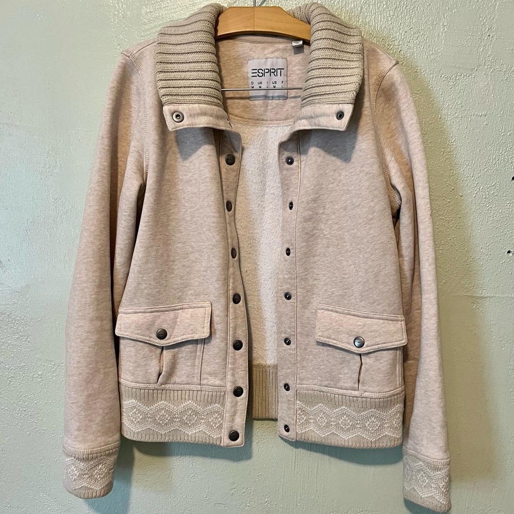 ESPIRT soft cream button up knit trim jacket M